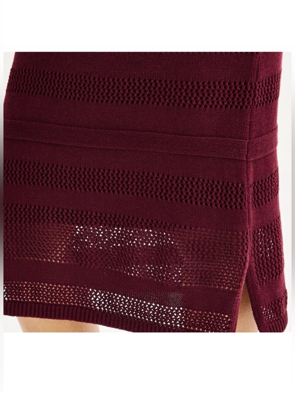 Nine West Women's Open Knit Midi Skirt Lined in Burgundy Cotton Blend Size S - Picture 2 of 7